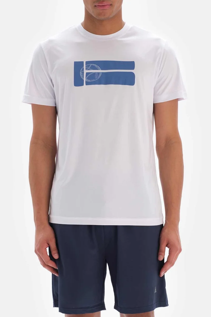 داجي White Men's Tennis Ball Printed T-Shirt