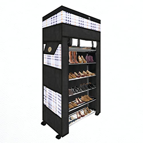 TRENDY Metal Multipurpose Foldable Shoe Rack For Home With Cover | 360 ° Rotating Wheels, Dustproof Zip Cover With Side And Zipper Top Pockets, 30 X 57 X130 cm - Image 4