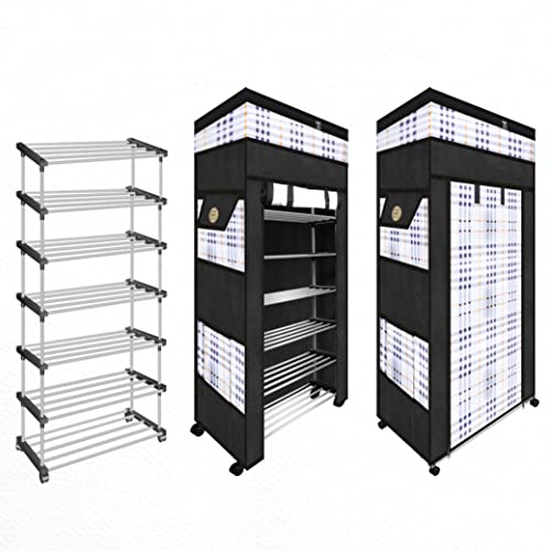 TRENDY Metal Multipurpose Foldable Shoe Rack For Home With Cover | 360 ° Rotating Wheels, Dustproof Zip Cover With Side And Zipper Top Pockets, 30 X 57 X130 cm - Image 2