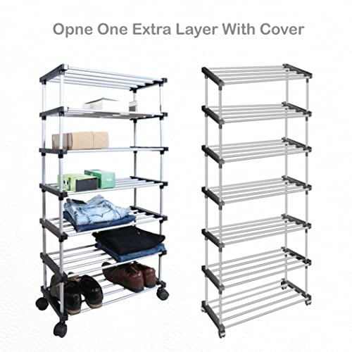TRENDY Metal Multipurpose Foldable Shoe Rack For Home With Cover | 360 ° Rotating Wheels, Dustproof Zip Cover With Side And Zipper Top Pockets, 30 X 57 X130 cm - Image 5