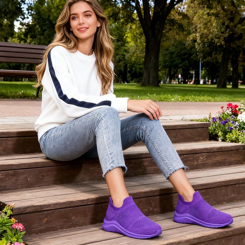 WCALULEG Women's Slip On Sneakers Women, Non Slip Work Shoes Comfortable Lightweight Breathable Casual Shoes for Walking Travel Work (Purple, Adult, Women, 8.5, Numeric, US Footwear Size System, Medium) - Image 2