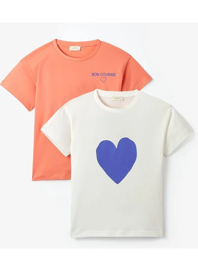 جون June Girl Printed 2-Pack Tshirt Salmon - White