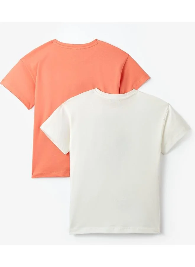 جون June Girl Printed 2-Pack Tshirt Salmon - White