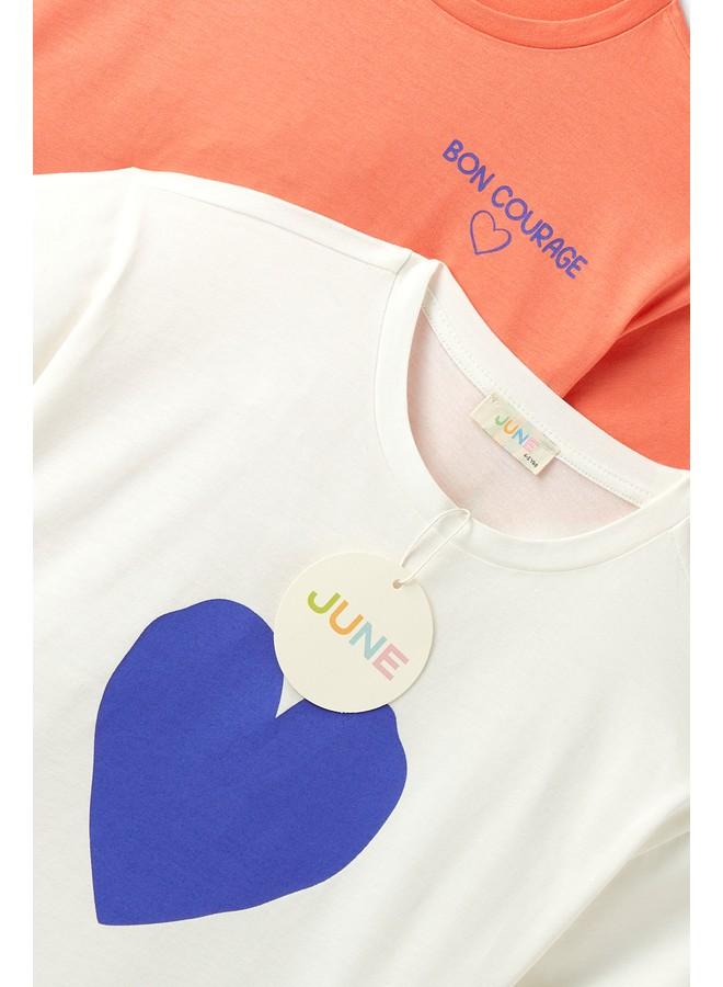 جون تيشيرتات بطبعة "فتاة يونيو" - عبوة من قطعتين - سلمون وأبيض - Image 3