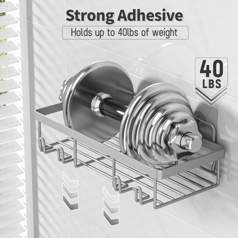 Liuoud 5 Pack Shower Caddy Organizer Rack Shelf for Inside Shower, Self Adhesive Bathroom Wall Storage Basket Rustproof Stainless Steel Large Capacity Shampoo Holder, Grey - Image 4