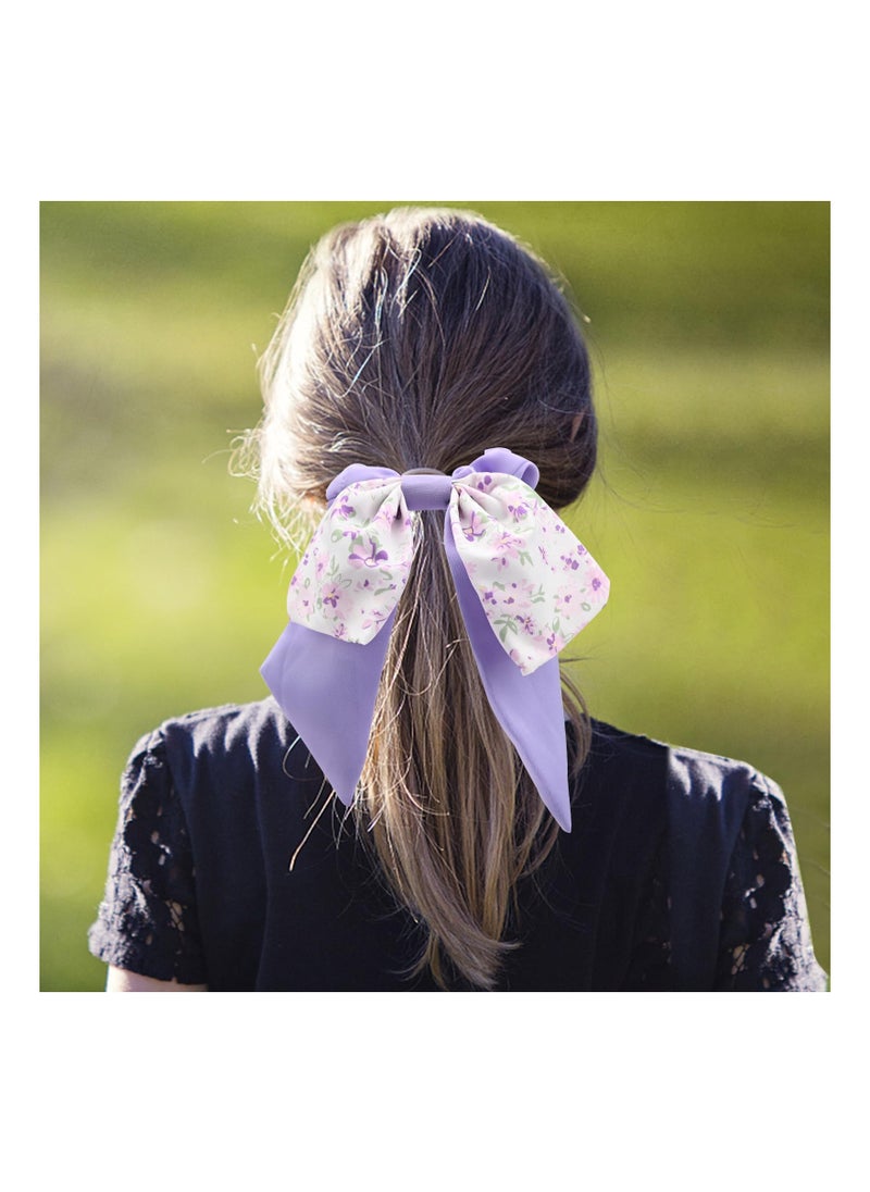 SYOSI - SYOSI 5PCS Hair Scarf Scrunchies Bow Knot Hair Ties, Floral Hair Scrunchies with Ribbon Bow,Ponytail Holders, Chiffon Hair Bands Elastic Hairbands Stain Bowknot Hair Tie for Women and Girls - Image 1