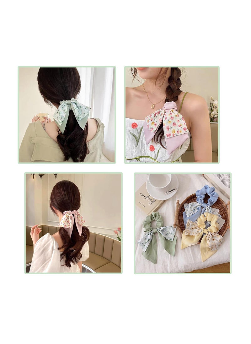 SYOSI - SYOSI 5PCS Hair Scarf Scrunchies Bow Knot Hair Ties, Floral Hair Scrunchies with Ribbon Bow,Ponytail Holders, Chiffon Hair Bands Elastic Hairbands Stain Bowknot Hair Tie for Women and Girls - Image 1