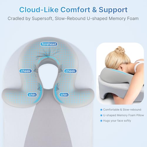 ArtyCozy Eye Face Down Pillow Set for Sleeping, BBL, Retinal Surgery Recovery, Soft U-Shaped Memory Foam Stomach Sleeping Prone Pillow with Adjustable Loop for Personalized Comfort, Home Massage Pillows, Grey - Image 3