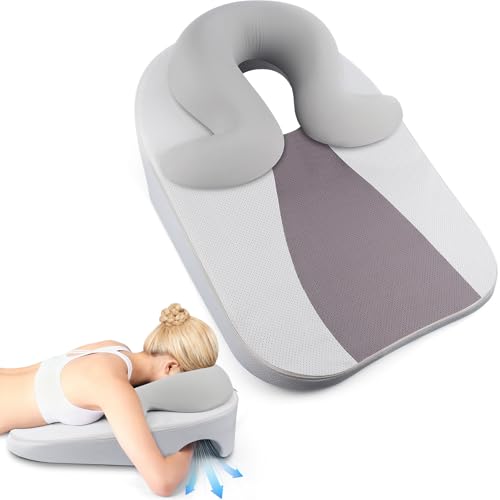 ArtyCozy Eye Face Down Pillow Set for Sleeping, BBL, Retinal Surgery Recovery, Soft U-Shaped Memory Foam Stomach Sleeping Prone Pillow with Adjustable Loop for Personalized Comfort, Home Massage Pillows, Grey - Image 1