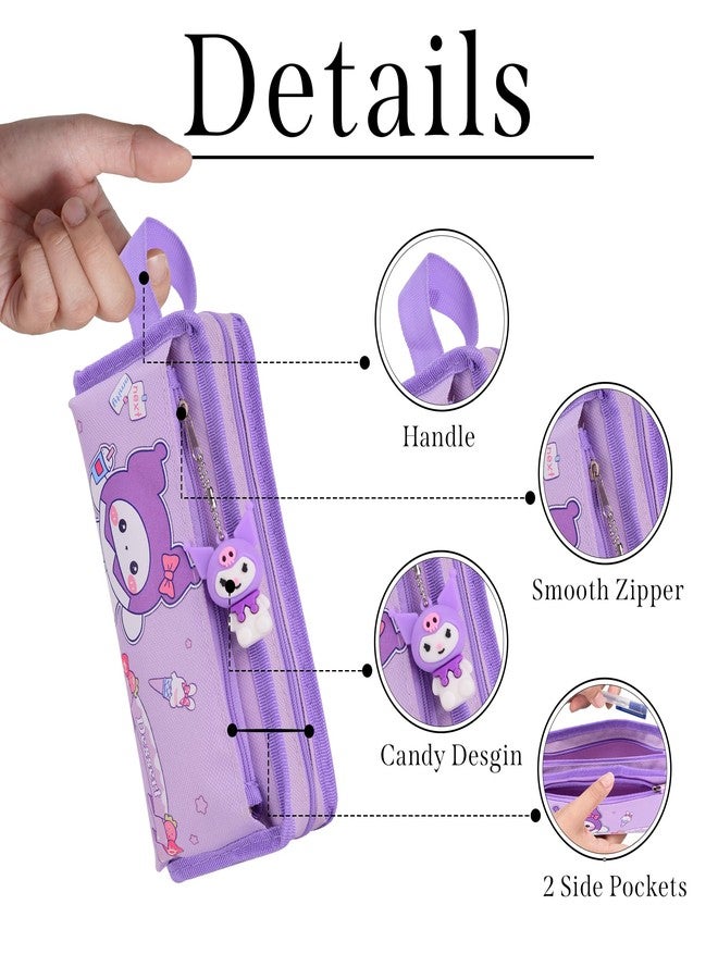 RarePicks Cute Cartoon Pencil Pouch for Girls | Large Capacity Stationery Case | Kawaii Pouch Organizer | Durable School Kids Students Gift | Return Gifts | Art Supply Pencil Case (Purple) | - Image 3