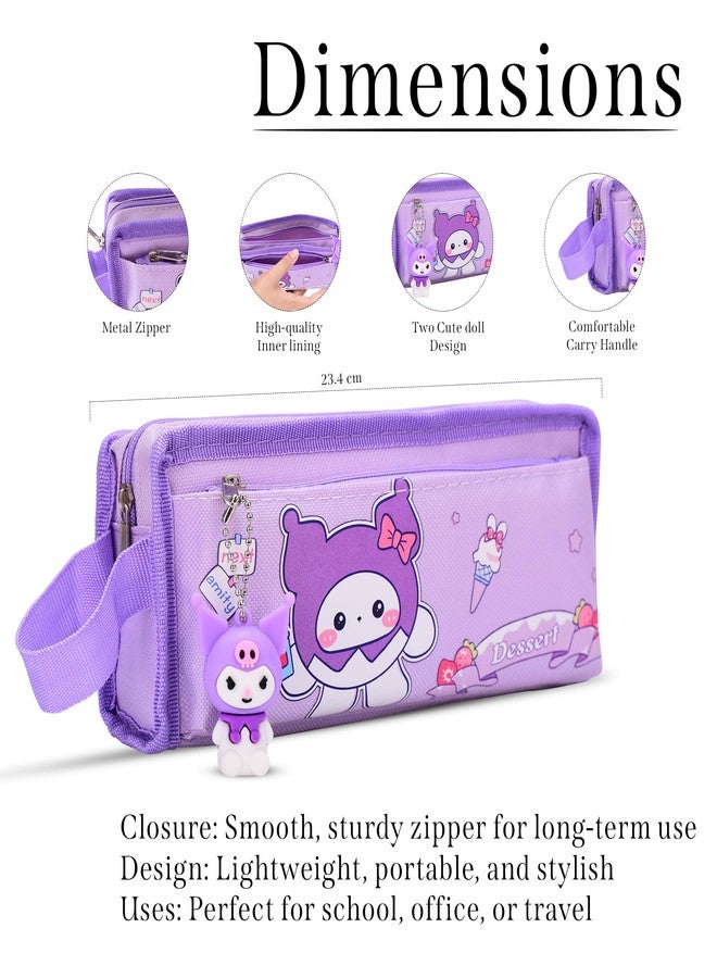 RarePicks Cute Cartoon Pencil Pouch for Girls | Large Capacity Stationery Case | Kawaii Pouch Organizer | Durable School Kids Students Gift | Return Gifts | Art Supply Pencil Case (Purple) | - Image 2