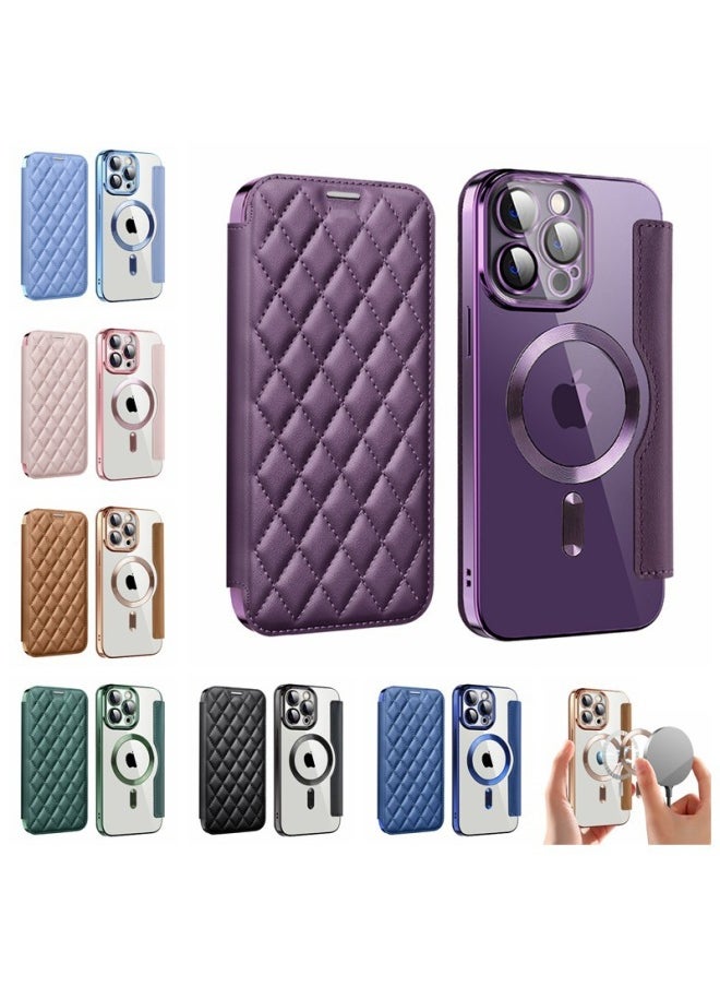 Generic - For IPhone16E Ya Dun Magnetic Mobile Phone Case Apple 15 Chanel-style Rhomboid All-inclusive Sheepskin 14 Sheepskin Case-Color:sapphire Blue-Applicable Model:iPhone 16E - Image 1