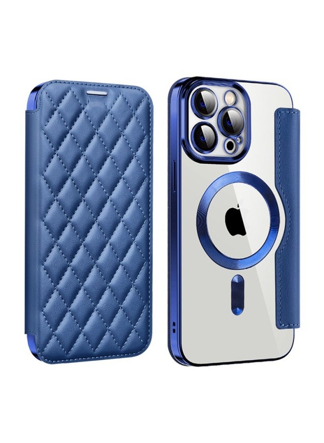 Generic - For IPhone16E Ya Dun Magnetic Mobile Phone Case Apple 15 Chanel-style Rhomboid All-inclusive Sheepskin 14 Sheepskin Case-Color:sapphire Blue-Applicable Model:iPhone 16E - Image 1