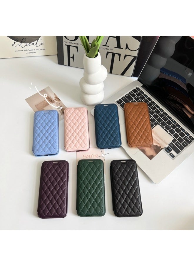 Generic - For IPhone16E Ya Dun Magnetic Mobile Phone Case Apple 15 Chanel-style Rhomboid All-inclusive Sheepskin 14 Sheepskin Case-Color:sapphire Blue-Applicable Model:iPhone 16E - Image 1