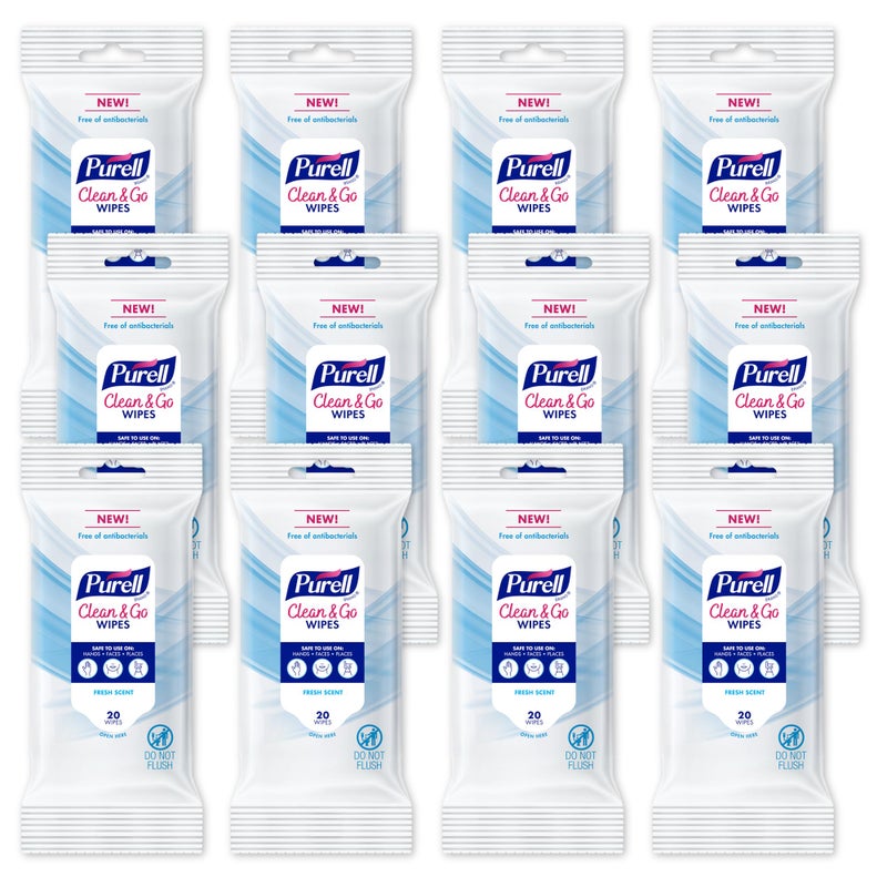 PURELL Clean & Go Cleaning Wipes, Skin and Surface, Fresh Scent, 20 Count Travel Pack (Pack of 12), 9269-12-CMR - Image 1