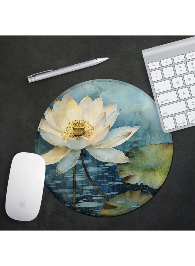 Watercolor Lotus Round Portable Laptop Creative Mouse Pad Waterproof Thickened Lock Edge Non-slip Office Desk Mat Cute-Color:250x250mm-3mm-Pattern:Round Mouse Pad-watercolor Lotus 3  - Image 5