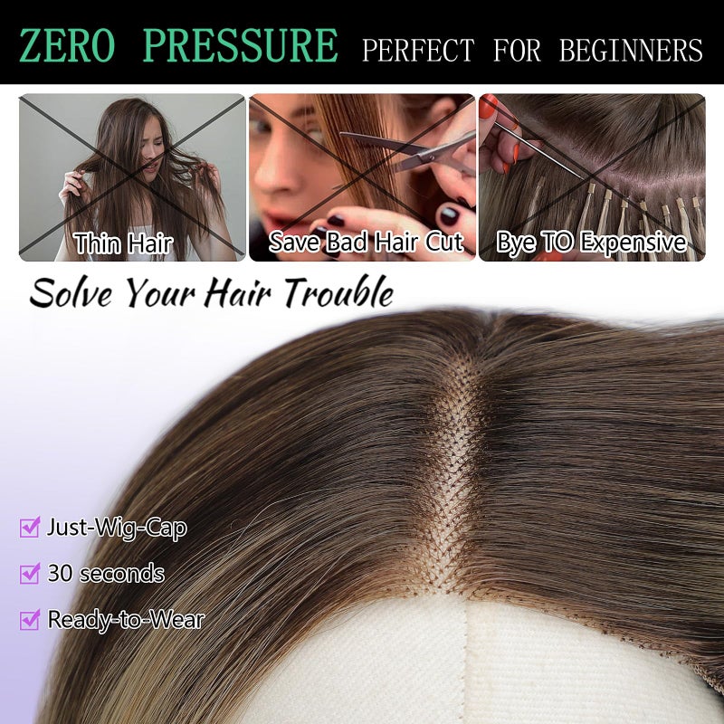 AISI HAIR 14 Inch Ombre Blonde Wigs for Women - Shoulder Length Wave Wig with Pre-Cut Lace Hairline, Middle Part Natural Wavy Bob Synthetic Heat Resistant Fiber for Daily and Party - Image 4
