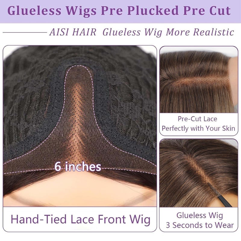 AISI HAIR 14 Inch Ombre Blonde Wigs for Women - Shoulder Length Wave Wig with Pre-Cut Lace Hairline, Middle Part Natural Wavy Bob Synthetic Heat Resistant Fiber for Daily and Party - Image 5
