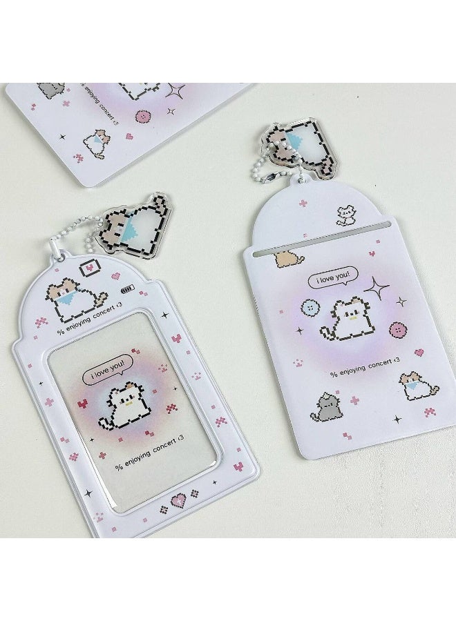 NIBEMINENT 1 - Piece Pixel Wind Kitten Kpop Photo Card Holder Pendant Key Chain ID Badge Holder ID Card Holder Photo Card Protector for School ID Office ID Access Card for Women Girls