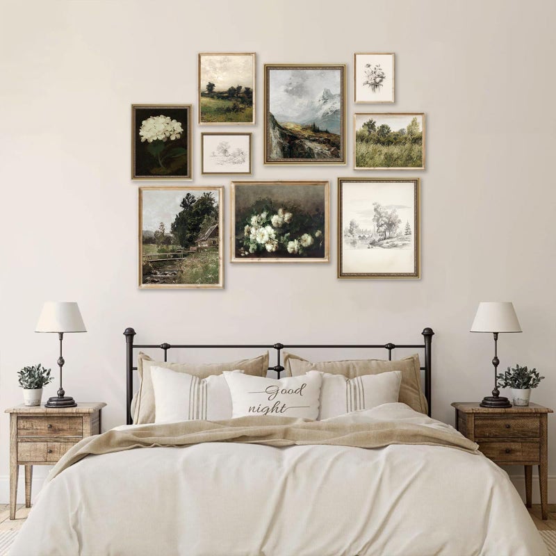 KBKBART Vintage Wall Art French Country Wall Decor, Vintage Posters for Room Aesthetic Picture, Dark Green Antique European Landscape Flower Meadow Gallery Canvas Art Prints Painting for Bedroom Living Room, - Image 4