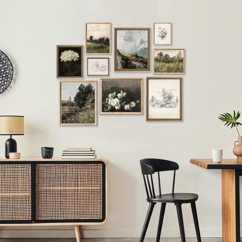 KBKBART Vintage Wall Art French Country Wall Decor, Vintage Posters for Room Aesthetic Picture, Dark Green Antique European Landscape Flower Meadow Gallery Canvas Art Prints Painting for Bedroom Living Room, - Image 5