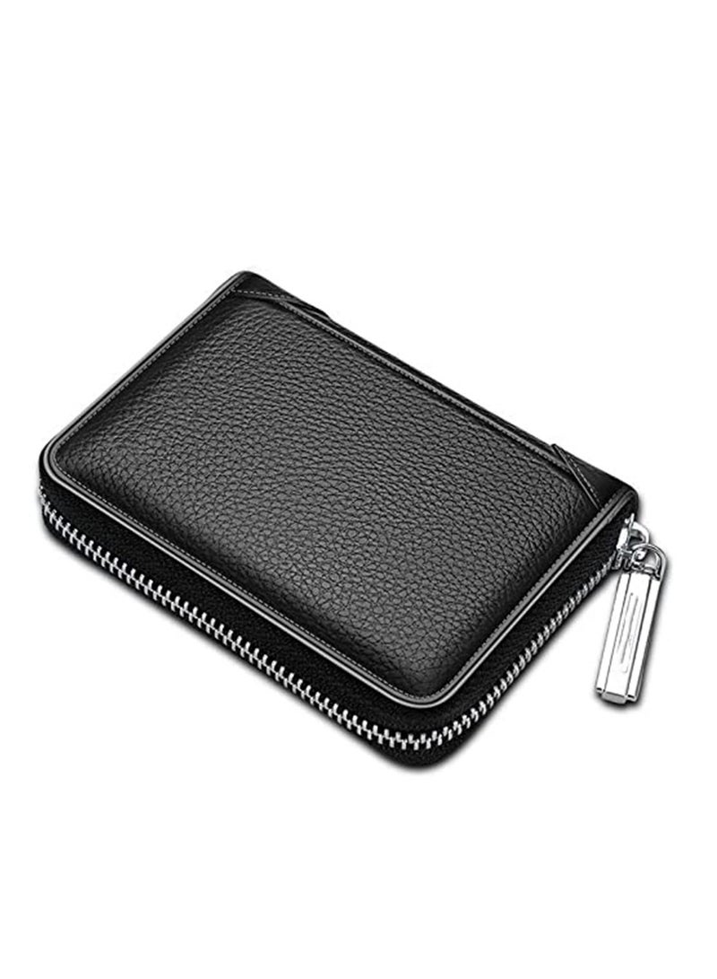 KASTWAVE Leather business card holder business card case credit card wallet men's wallet zipper leather RFID card holder zipper coin purse (black) - Image 4