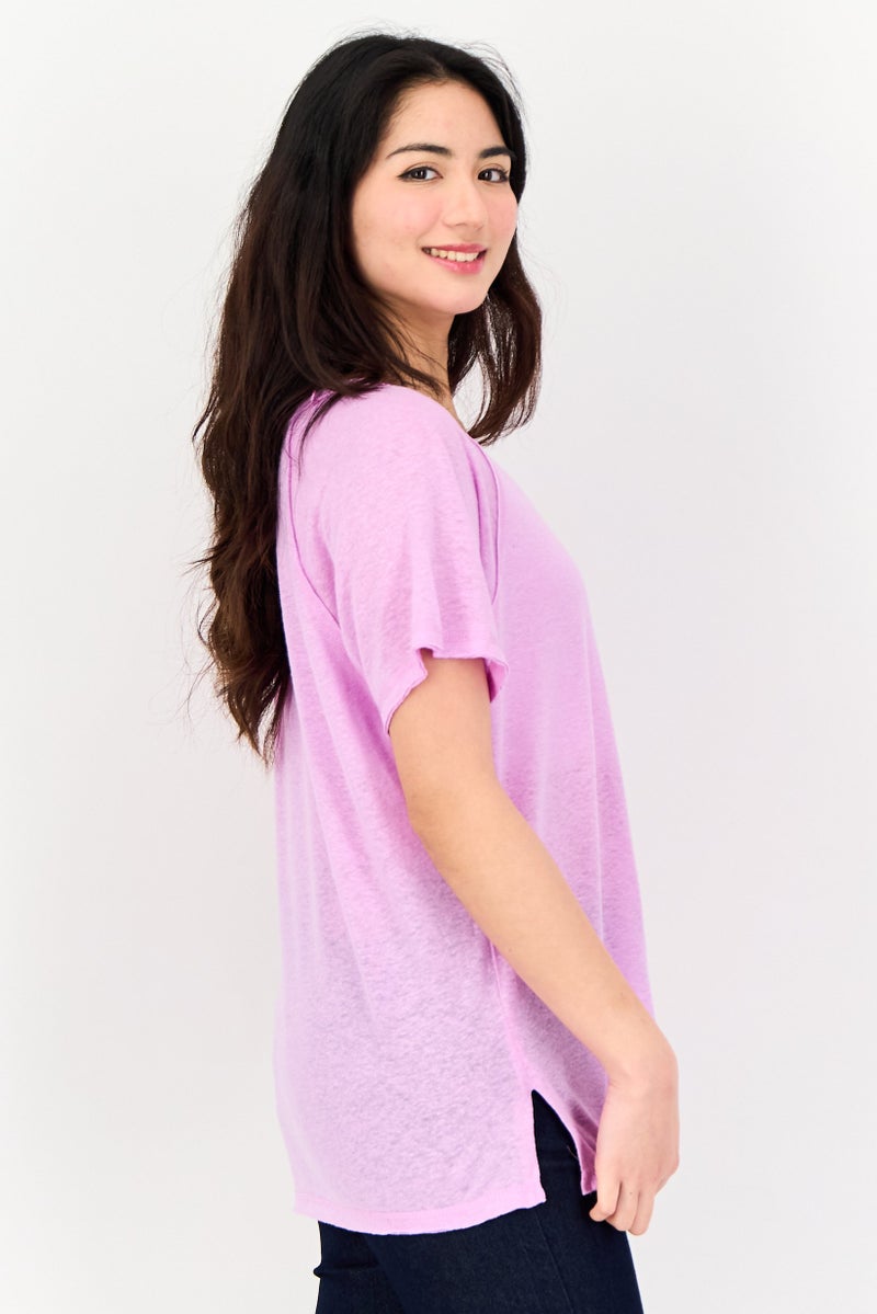 Member's Mark Women Round Neck Short Sleeve Textured T-Shirt, Purple - Image 2