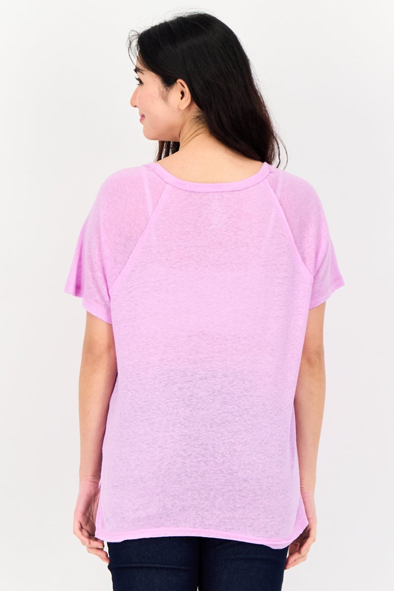 Member's Mark Women Round Neck Short Sleeve Textured T-Shirt, Purple - Image 3