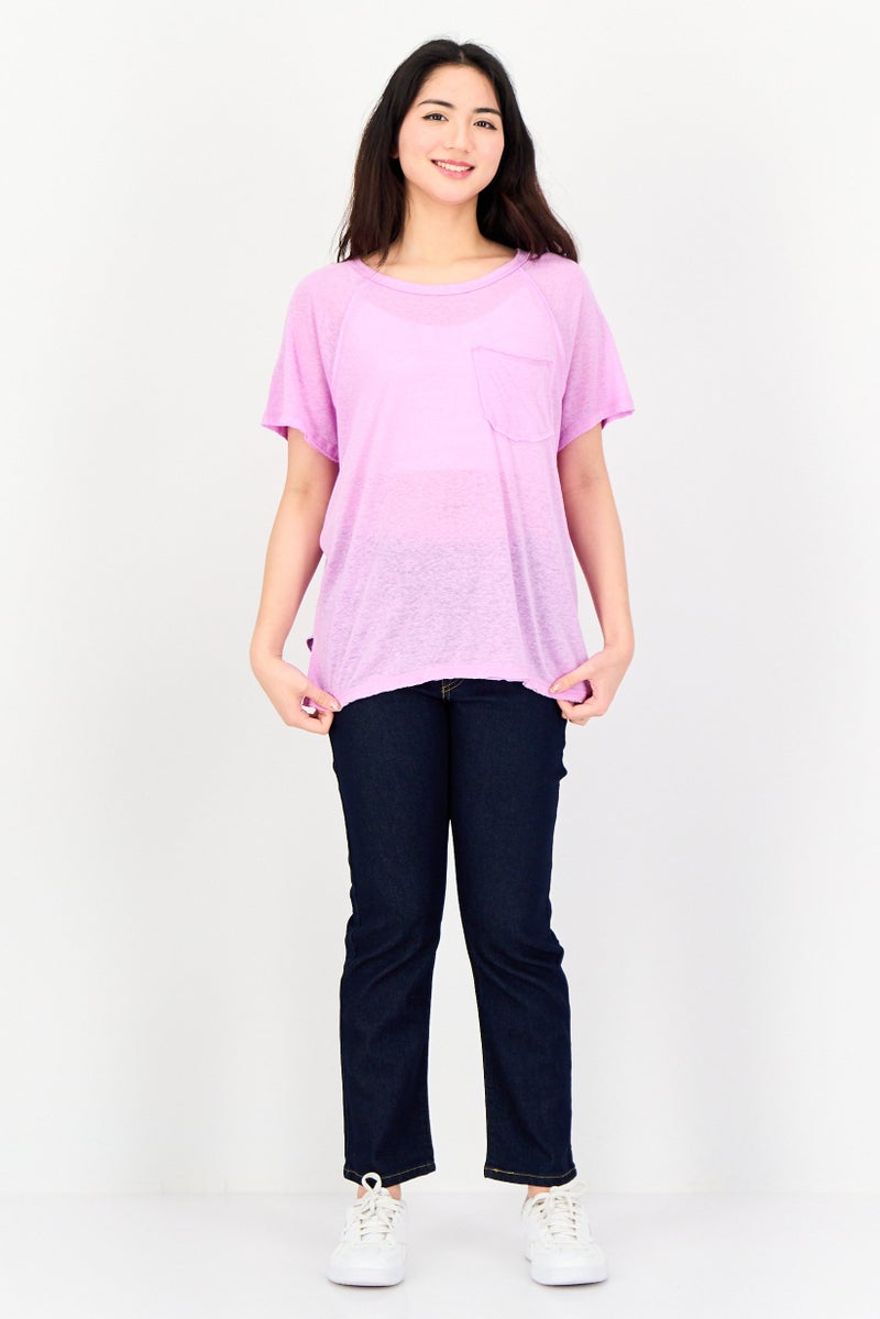 Member's Mark Women Round Neck Short Sleeve Textured T-Shirt, Purple - Image 4