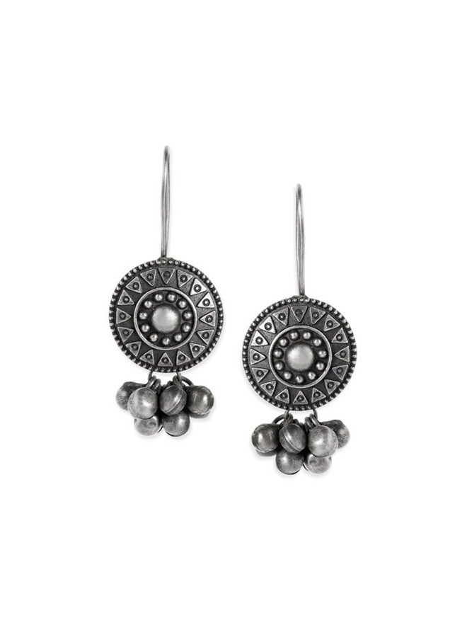 Rubans Women's Oxidised Silver-Plated Handcrafted Filligree Ghungroo Drop Earrings