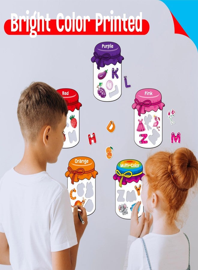 SpriteGru 12 Pieces Magnetic Color Sorting Jars, 60 Color & Letter Magnets for Fridge Whiteboard, Early Educational Sorting Toy Set, Alphabet A-Z Learning Tool for Baby Toddlers Kids - Image 5