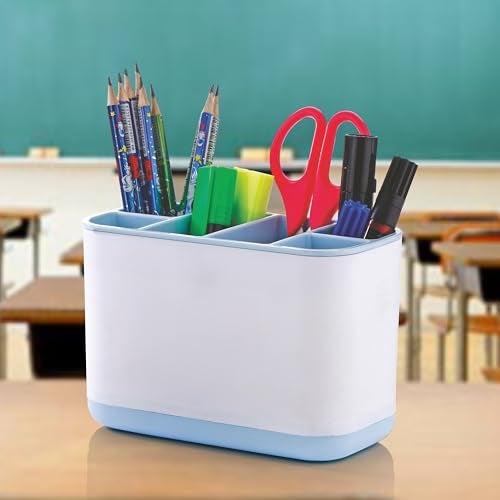 Leawall 6-Compartment Cutlery Holder,Toothbrush & Desk Organizer – Multi-Functional Makeup Brush Holder for Home, Office, Kitchen Wash Basin Countertop Organizer (Sky Blue) - Image 1