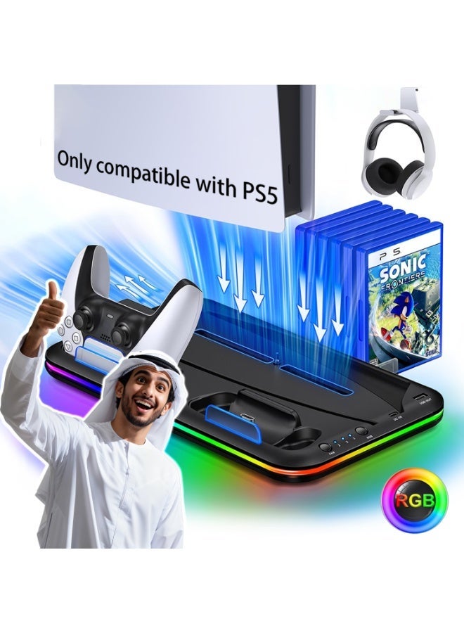 Topleo PS5 Controller Charger, LED Cooling Dock for Sony PlayStation 5, Console Support Base, Game Stand, Gaming Accessories (Black) - Image 1
