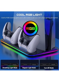 توبليو شاحن وحدة تحكم PS5، قاعدة تبريد LED لسوني بلاي ستيشن 5، دعامة دعم وحدة التحكم، حامل ألعاب، ملحقات ألعاب (أسود)  - Image 2