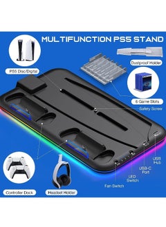توبليو شاحن وحدة تحكم PS5، قاعدة تبريد LED لسوني بلاي ستيشن 5، دعامة دعم وحدة التحكم، حامل ألعاب، ملحقات ألعاب (أسود)  - Image 5