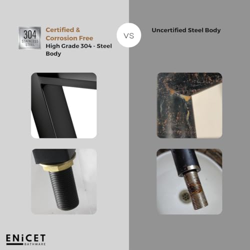 ENICET 12 Inch Wash Basin Tap, Matte Black, SS-304, Table Top Basin Tap, High Neck Pillar Cock, Black Taps for Bathroom, Tall Extended Body, Foam Flow (TE120BLACK) - Image 3