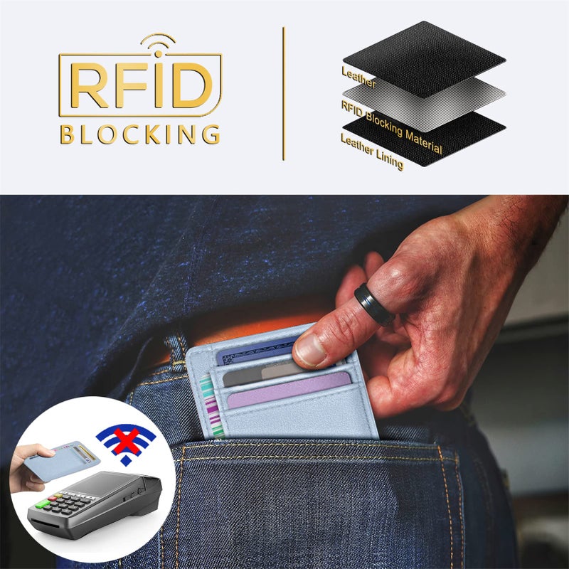 Travelambo محفظة جلدية نحيفة ذات جيب أمامي من ترافيلامبو مع خاصية حجب RFID بحجم متوسط (أزرق كلاسيكي) - Image 4