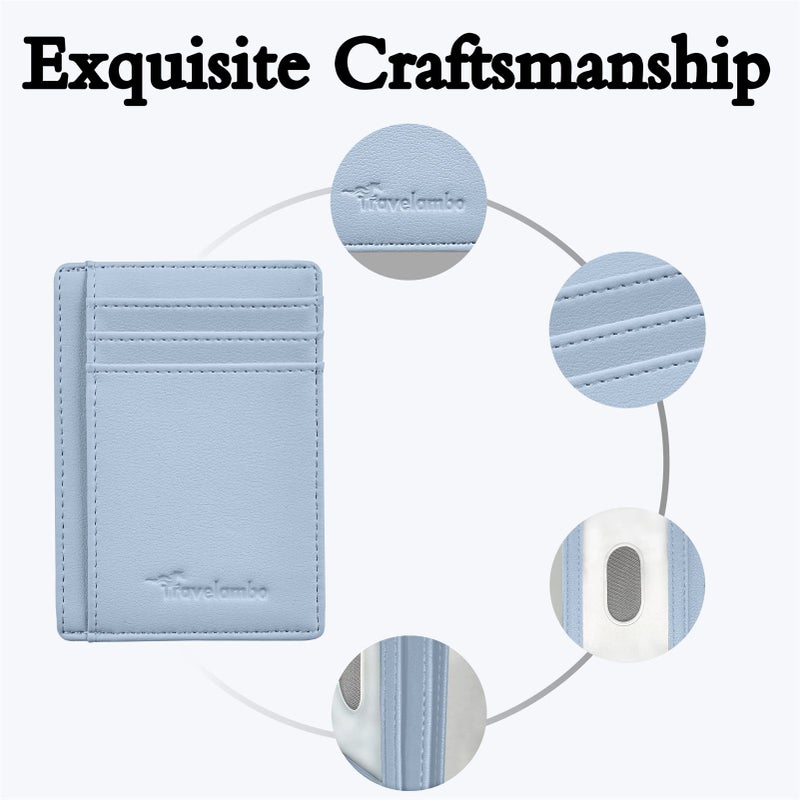 Travelambo محفظة جلدية نحيفة ذات جيب أمامي من ترافيلامبو مع خاصية حجب RFID بحجم متوسط (أزرق كلاسيكي) - Image 5