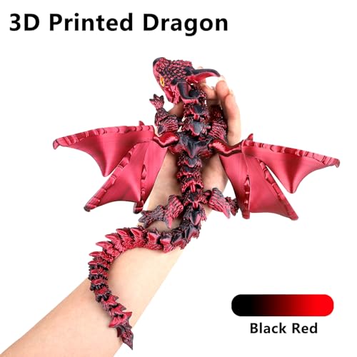 SUMLAND 3D Printed Dragon with Wings3D Printed Animals ToysFlexible Articulated Winged Crystal Dragon 1575inBlack Red - Image 5