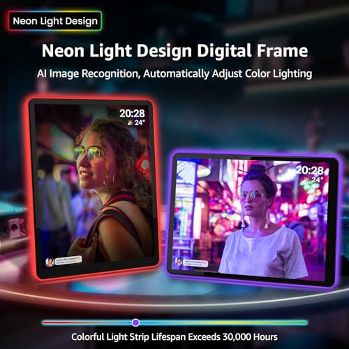 Apolosign 10" Neon Light Digital Frame, 2K Resolution, The Best Digital Picture Frame for Gifting | with 2.5D Glass IPS Touchscreen, WiFi, 32GB Storage, Warm Ambient & Auto Color Transformation LED - Image 3