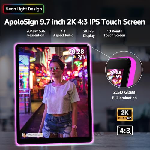 Apolosign 10" Neon Light Digital Frame, 2K Resolution, The Best Digital Picture Frame for Gifting | with 2.5D Glass IPS Touchscreen, WiFi, 32GB Storage, Warm Ambient & Auto Color Transformation LED - Image 5