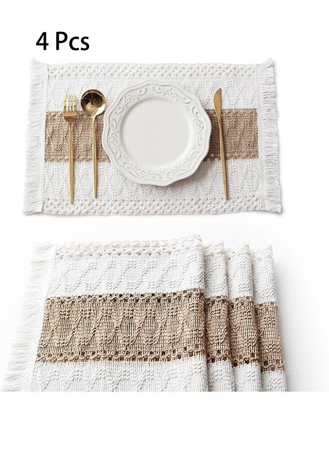 Boho Placemats Set of 4, Placemats Macrame Table Decor and Farmhouse Style Placemats Natural Cotton Burlap, for Dining Table Centerpiece Home Decorations  - Image 1