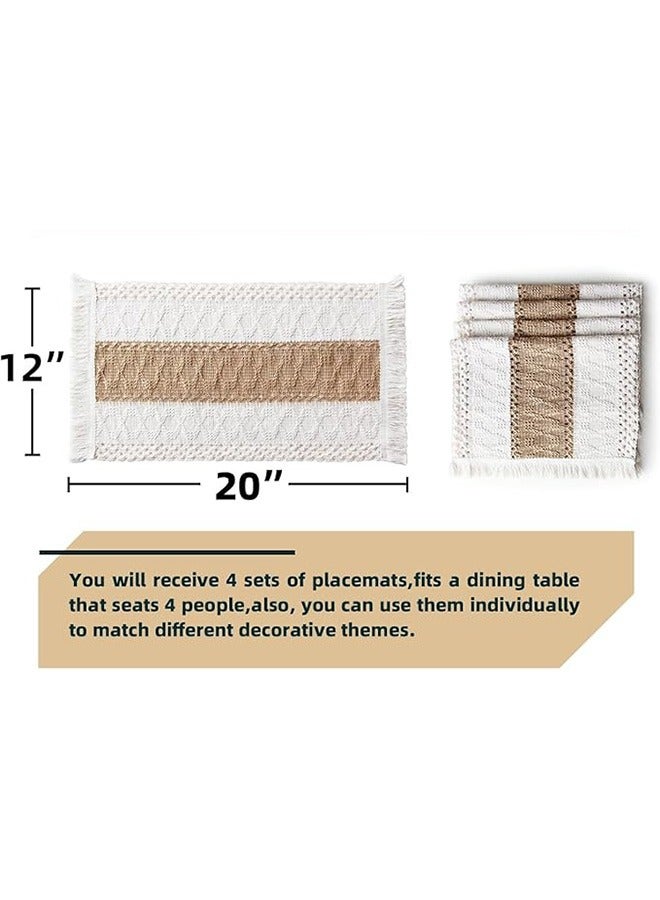 Boho Placemats Set of 4, Placemats Macrame Table Decor and Farmhouse Style Placemats Natural Cotton Burlap, for Dining Table Centerpiece Home Decorations  - Image 2