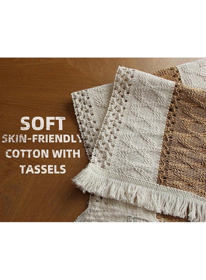 Boho Placemats Set of 4, Placemats Macrame Table Decor and Farmhouse Style Placemats Natural Cotton Burlap, for Dining Table Centerpiece Home Decorations  - Image 4