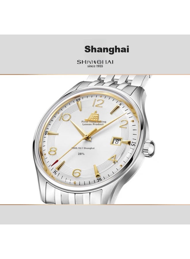 Shanghai سلسلة شنغهاي تريبيوت ليمتد الذكرى السنوية الـ70 ساعة أوتوماتيكية ميكانيكية للنساء بحزام جلدي من 18 قيراط هدية - Image 2