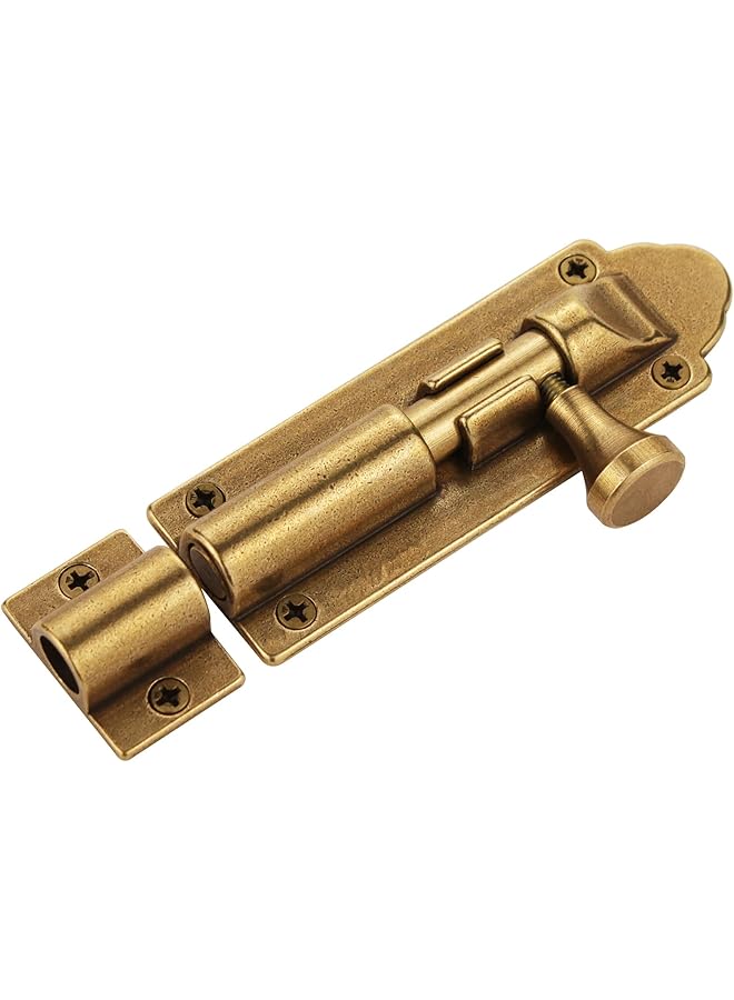 promass Solid Cast Brass Barrel Bolt, Antique Brass Door Slide Latch Lock, Heavy Duty Gate Sliding Bolt Latch - Image 1