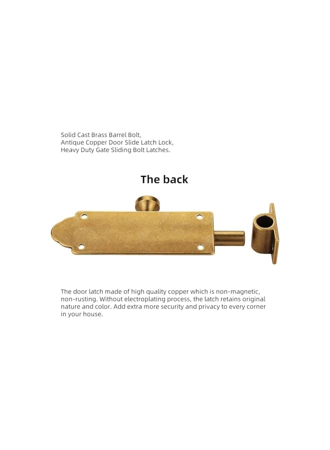 promass Solid Cast Brass Barrel Bolt, Antique Brass Door Slide Latch Lock, Heavy Duty Gate Sliding Bolt Latch - Image 4