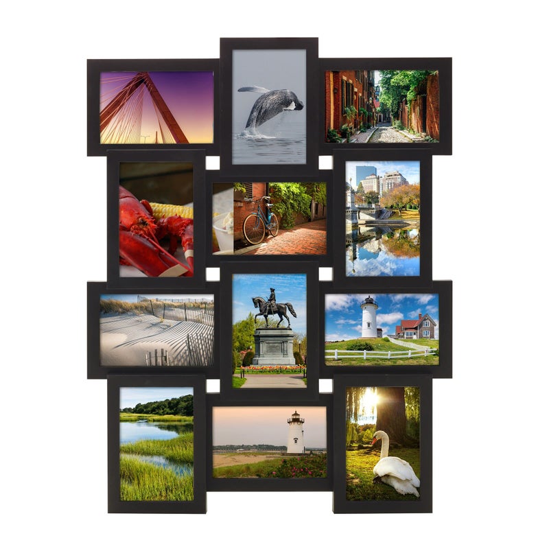 Melannco 12 Opening Collage Frame Displays 4x6 and Six 6x4 Inch Photos Black