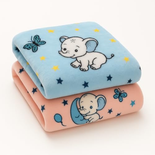 PWI Supersoft Baby Blanket Cloudy Wrapper for Newborn | 30x40 inches | Lightweight AC Blanket for 0-2 Years | Ultra Soft & Skin-Friendly | Pack of 2 -Blue&Peach - Image 1