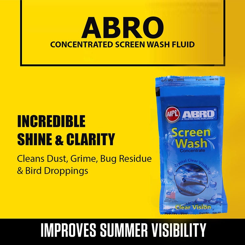 ABRO Windshield Car Wash Additive Fluid Concentrate Liquid Wipers Lubricated Streak Free & Anti Wiper Judder Formula Auto Detergent Glass Cleaner (10 Pcs) - Image 3